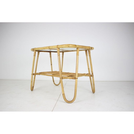Vintage coffee table in rattan, Czechoslovakia 1960