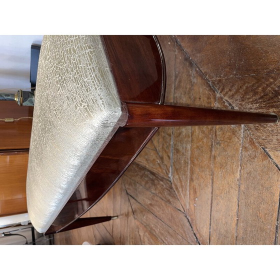 Image 1 of Vintage Art Deco bench in silk and varnished walnut, 1940