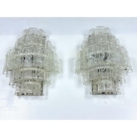 Image 1 of Pair of vintage clear Murano glass elements wall lamps, Italy 1970s