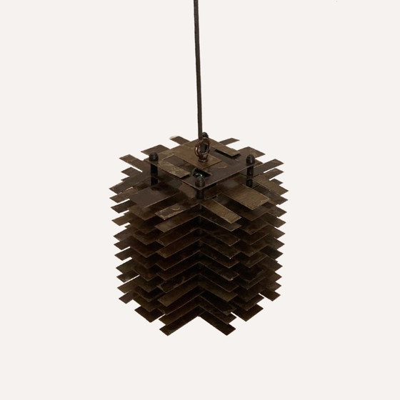 Image 1 of 2X Modernist Brutalist Copper And Metal Hanging Lamps, France