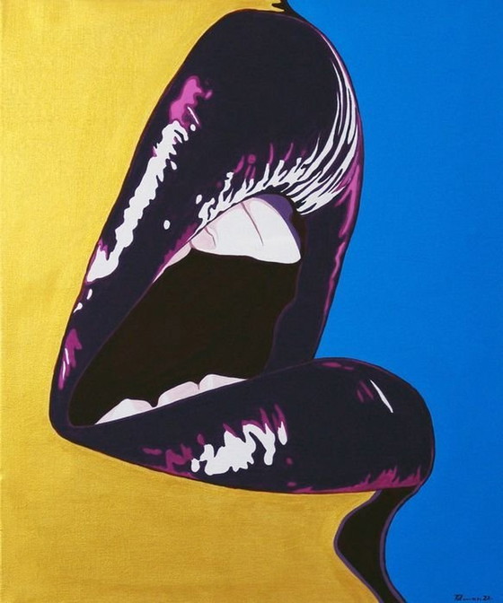 Image 1 of Painting - Tim Tilman - Golden Woman With Beautiful Lips - Pop Art - 2022