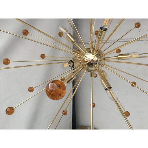 Contemporary Amber “Star” Murano Glass Sputnik Chandelier