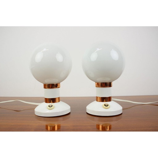 Pair of vintage metal and glass table lamps by Drukov, Czechoslovakia 1970