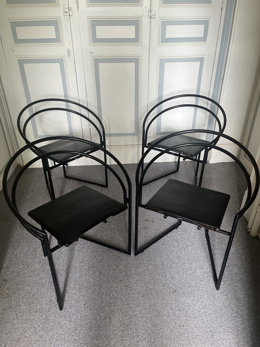 4x Latonda chairs by Mario Botta for Alias, leather seat, 1986