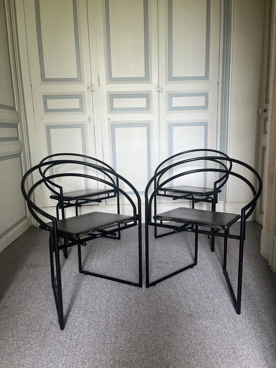 Image 1 of 4x chaises Latonda par Mario Botta pour Alias, assise en cuir, 1986