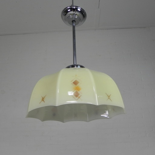 Art Deco pendant lamp with glass ten-sided shade, 1930s