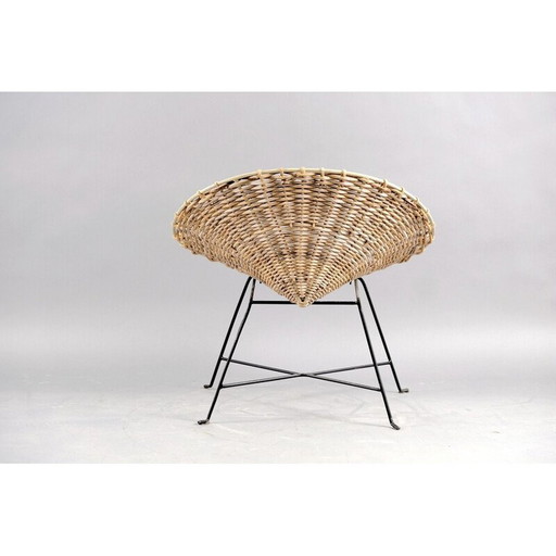 Vintage iron and wicker mesh chair, Germany 1960