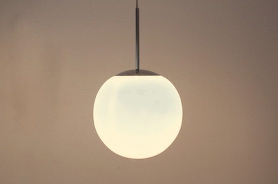 Image 1 of Peill & putzler chrome and opal glass bubble pendants, designed by wilhelm wagenfeld