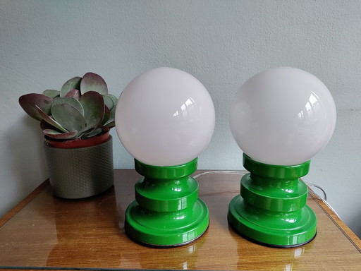 2x Lampes de table sphériques de l'ère spatiale