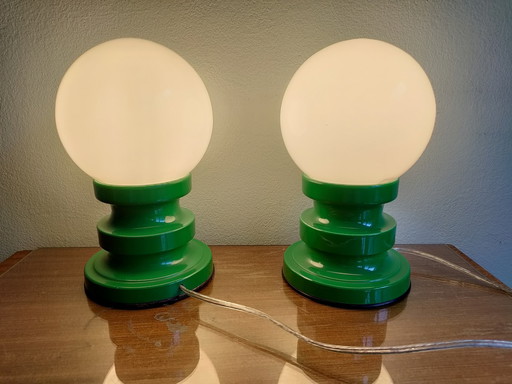 2x Lampes de table sphériques de l'ère spatiale