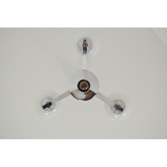 Image 1 of Vintage chandelier glass chrome, wood by Lidokov, Czechoslovakia 1970