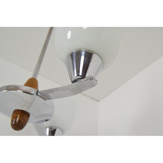 Image 1 of Vintage chandelier glass chrome, wood by Lidokov, Czechoslovakia 1970