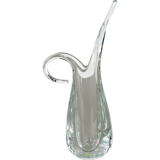 Image 1 of Vintage floral crystal glass vase by Flavio Poli for Art Vannes, France 1970s