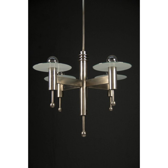 Image 1 of Lampadario vintage art déco o bauhaus nichelato con 4 fiamme, 1920