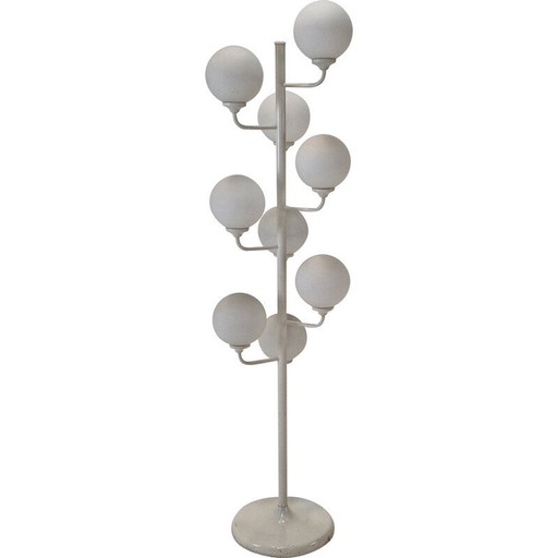 Vintage Space Age floor lamp in metal and milk glass by Kaiser Leuchten, Germany 1980