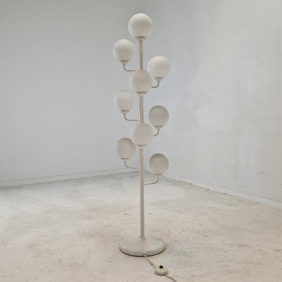 Image 1 of Vintage Space Age floor lamp in metal and milk glass by Kaiser Leuchten, Germany 1980