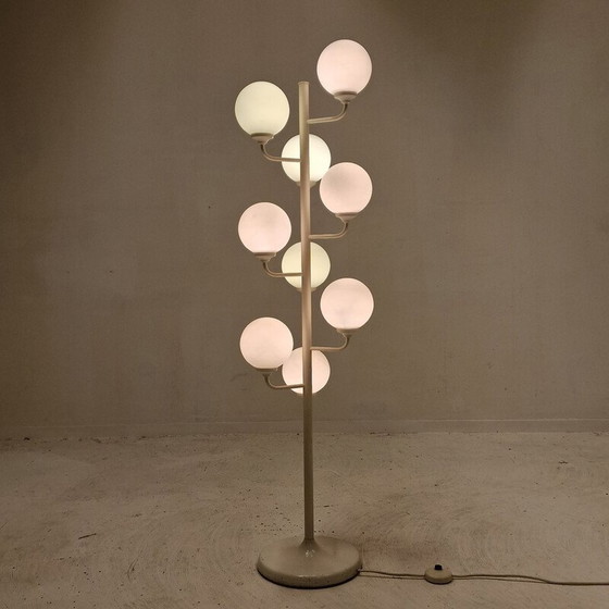 Image 1 of Vintage Space Age floor lamp in metal and milk glass by Kaiser Leuchten, Germany 1980