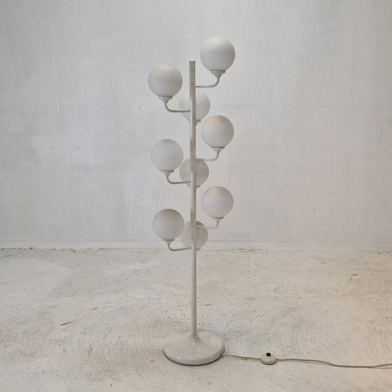 Image 1 of Vintage Space Age floor lamp in metal and milk glass by Kaiser Leuchten, Germany 1980