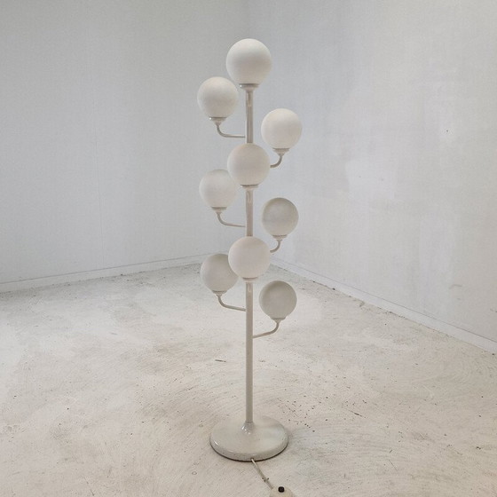 Image 1 of Vintage Space Age floor lamp in metal and milk glass by Kaiser Leuchten, Germany 1980
