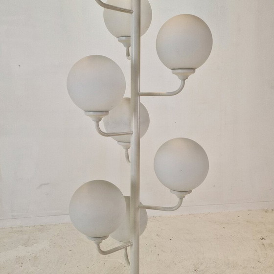 Image 1 of Vintage Space Age floor lamp in metal and milk glass by Kaiser Leuchten, Germany 1980