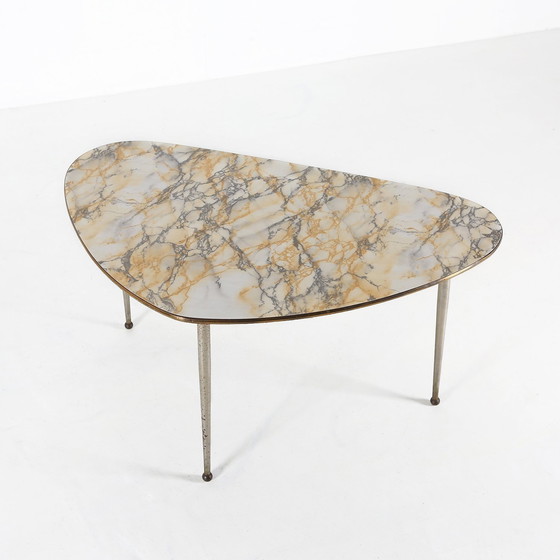 Image 1 of Mid-Century Modern Tripod Coffee Table With Marble Print Top, 1960S