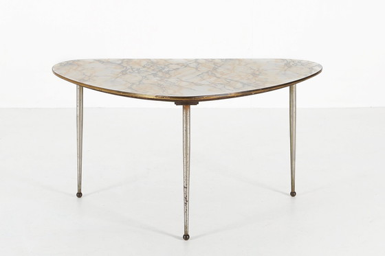 Image 1 of Mid-Century Modern Tripod Coffee Table With Marble Print Top, 1960S