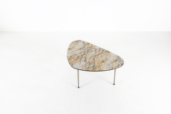 Image 1 of Mid-Century Modern Tripod Coffee Table With Marble Print Top, 1960S
