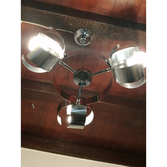 Image 1 of Vintage chrome-plated metal chandelier, 1970
