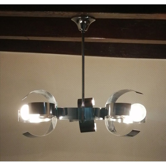 Image 1 of Vintage chrome-plated metal chandelier, 1970