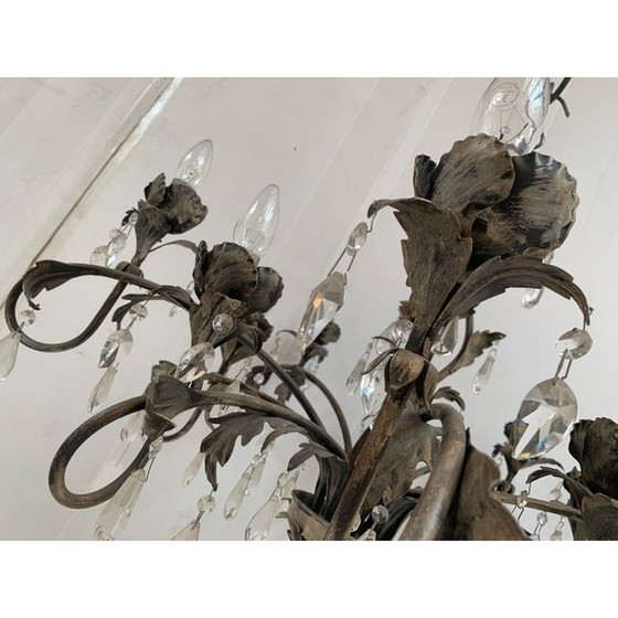 Image 1 of Florentine Art Brown And Gold Handmade Brushed Metal 10 Light Wrought Iron Chandelier, Made In Italy