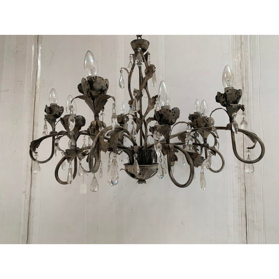 Image 1 of Florentine Art Brown And Gold Handmade Brushed Metal 10 Light Wrought Iron Chandelier, Made In Italy