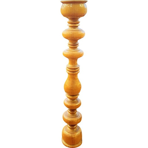 Vintage solid ash candlestick, Belgium 1970