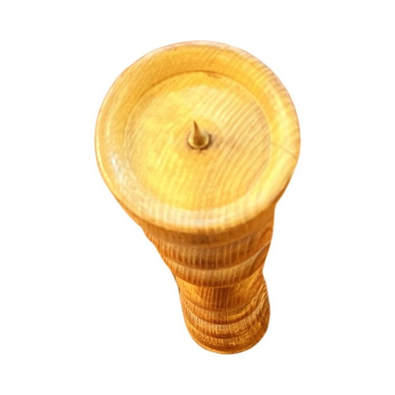 Image 1 of Vintage solid ash candlestick, Belgium 1970