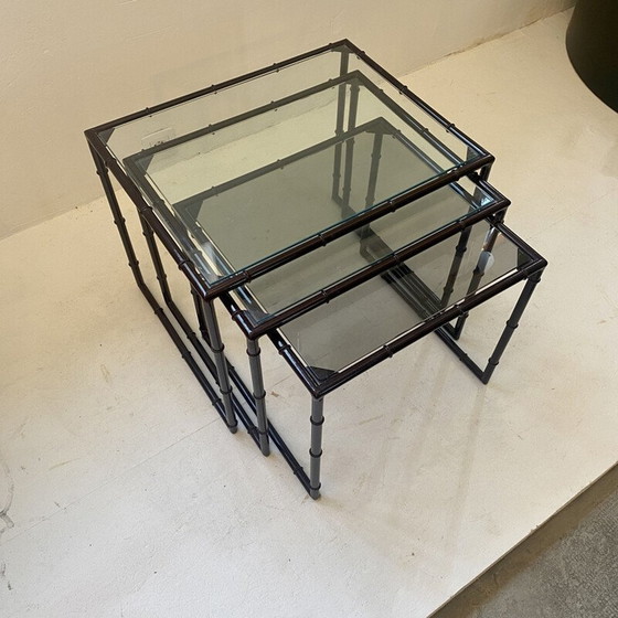 Image 1 of Vintage metal nesting table, bamboo style, Italy 1970