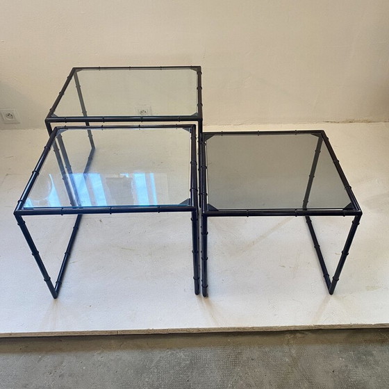 Image 1 of Vintage metal nesting table, bamboo style, Italy 1970