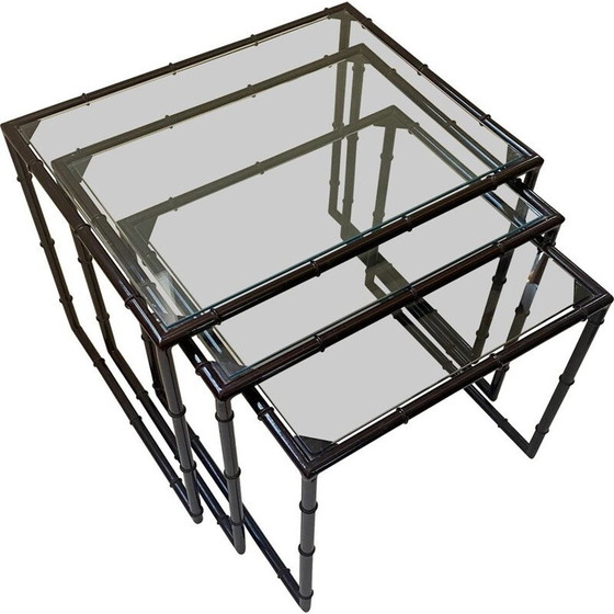 Image 1 of Vintage metal nesting table, bamboo style, Italy 1970