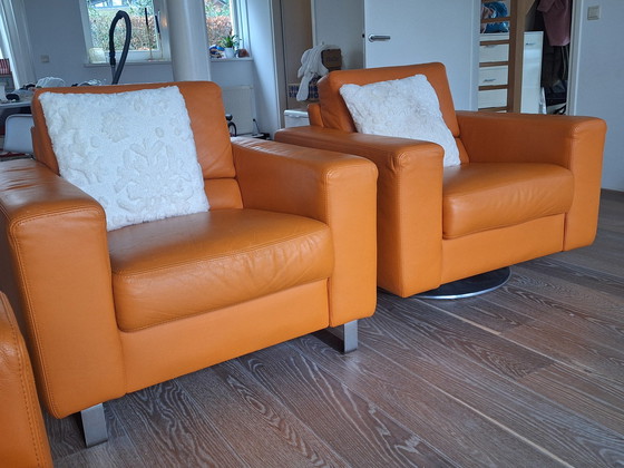 Image 1 of Beautiful Orange Leather Sofa