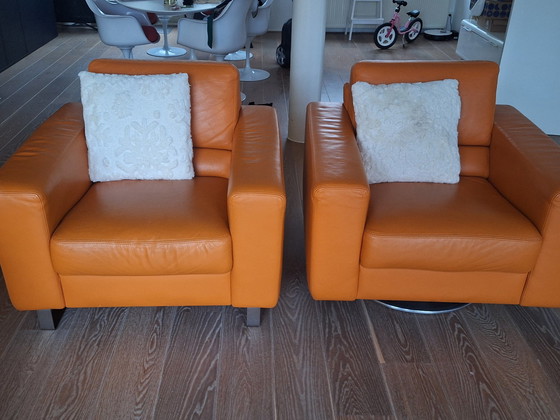 Image 1 of Beautiful Orange Leather Sofa