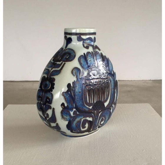 Image 1 of Vintage vase of floral decoration by Royal Copenhagen Aluminia Kari Christensen, Denmark 1960