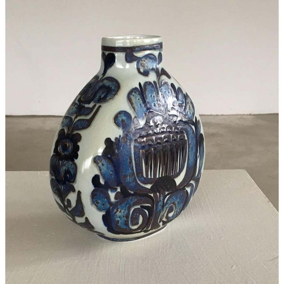 Image 1 of Vintage vase of floral decoration by Royal Copenhagen Aluminia Kari Christensen, Denmark 1960