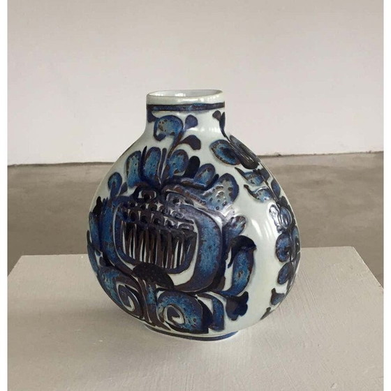 Image 1 of Vintage vase of floral decoration by Royal Copenhagen Aluminia Kari Christensen, Denmark 1960
