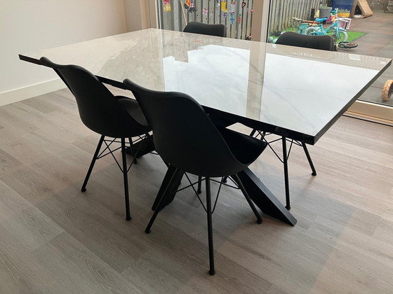 Image 1 of Marble Carrara Dining Table (1X), Dining Chairs (4X)