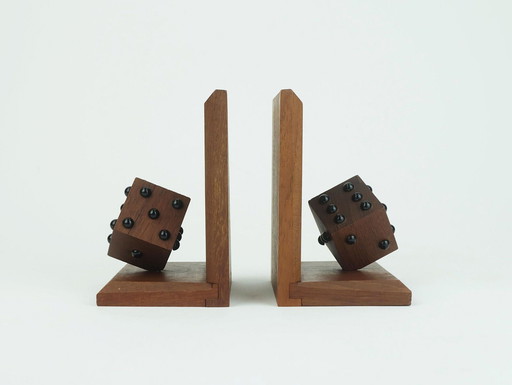 pair of mid century BOOKENDS with dices solid teak wood 60s danish modern