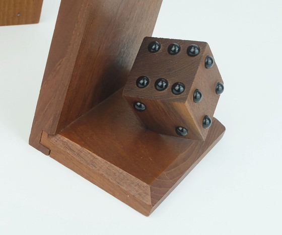 Image 1 of pair of mid century BOOKENDS with dices solid teak wood 60s danish modern