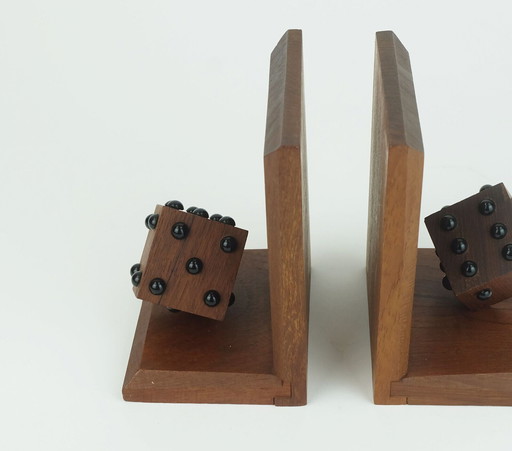 pair of mid century BOOKENDS with dices solid teak wood 60s danish modern