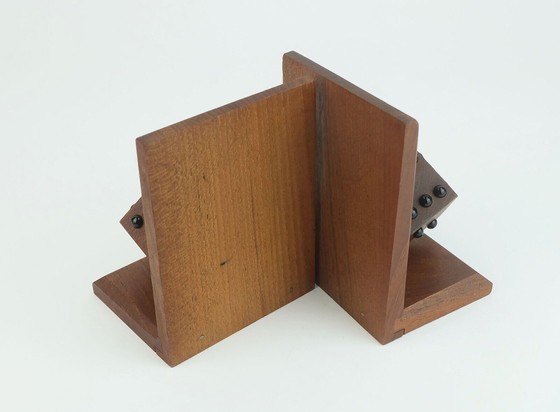 Image 1 of pair of mid century BOOKENDS with dices solid teak wood 60s danish modern