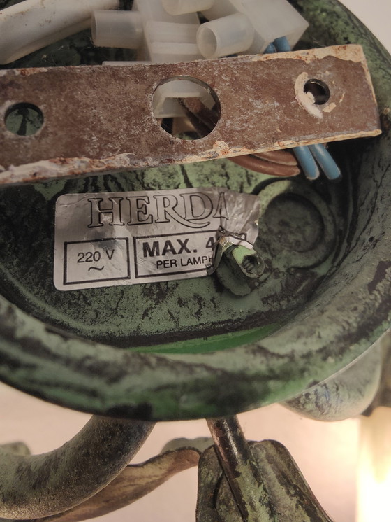 Image 1 of Lampada da parete Herda in metallo verde con calici di Murano 