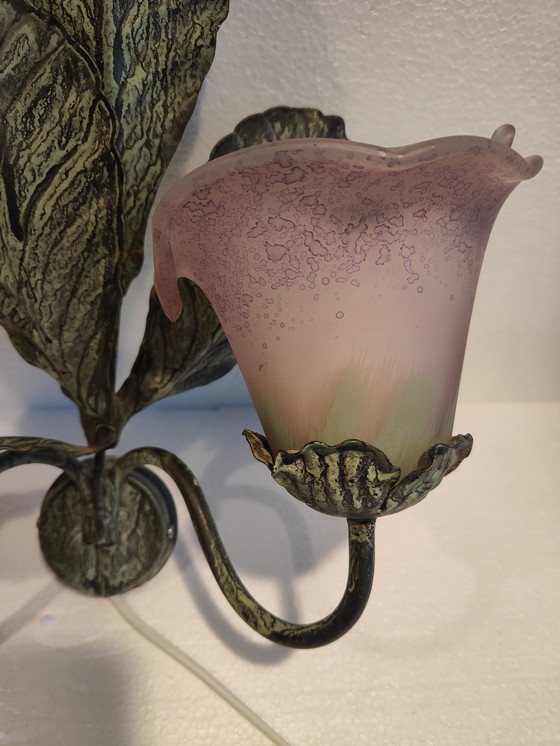 Image 1 of Lampada da parete Herda in metallo verde con calici di Murano 