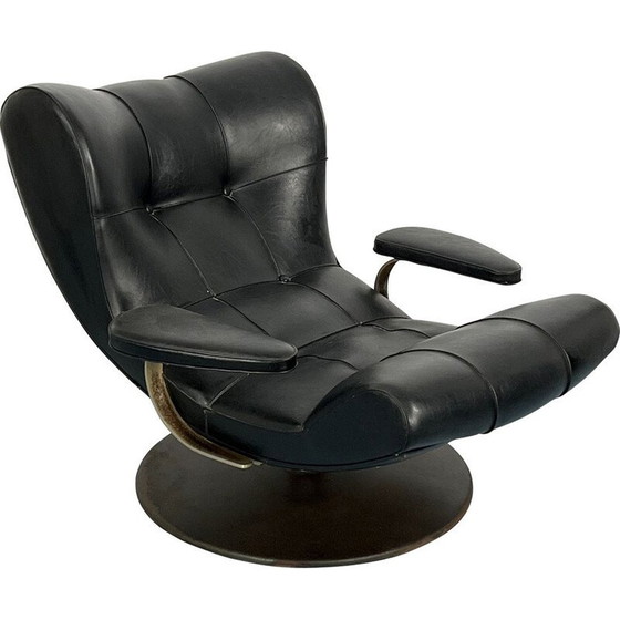 Image 1 of Vintage Italian black swivel armchair by Tecnisalotto, 1960