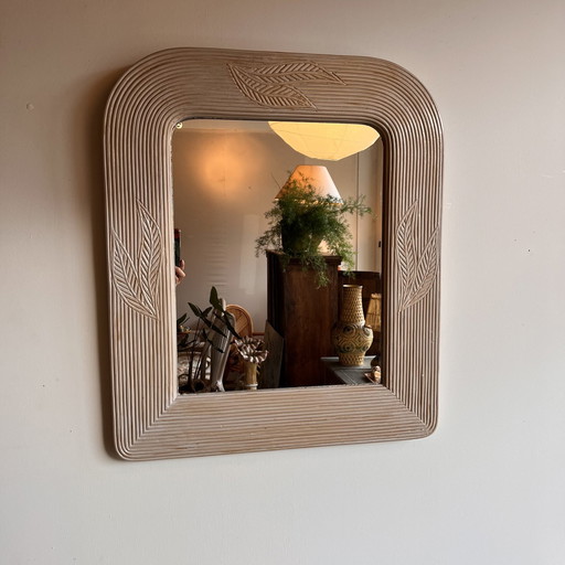 Rattan Bamboo 'Pencil Reed' Mirror 1970s Vintage